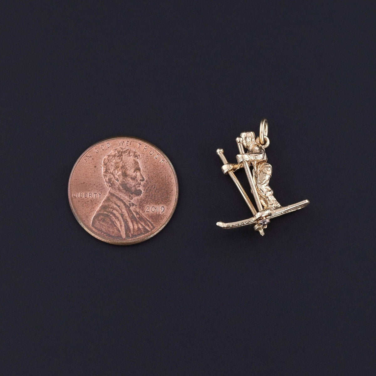 Vintage Moveable Skier Charm of 14k Gold - Trademark Antiques