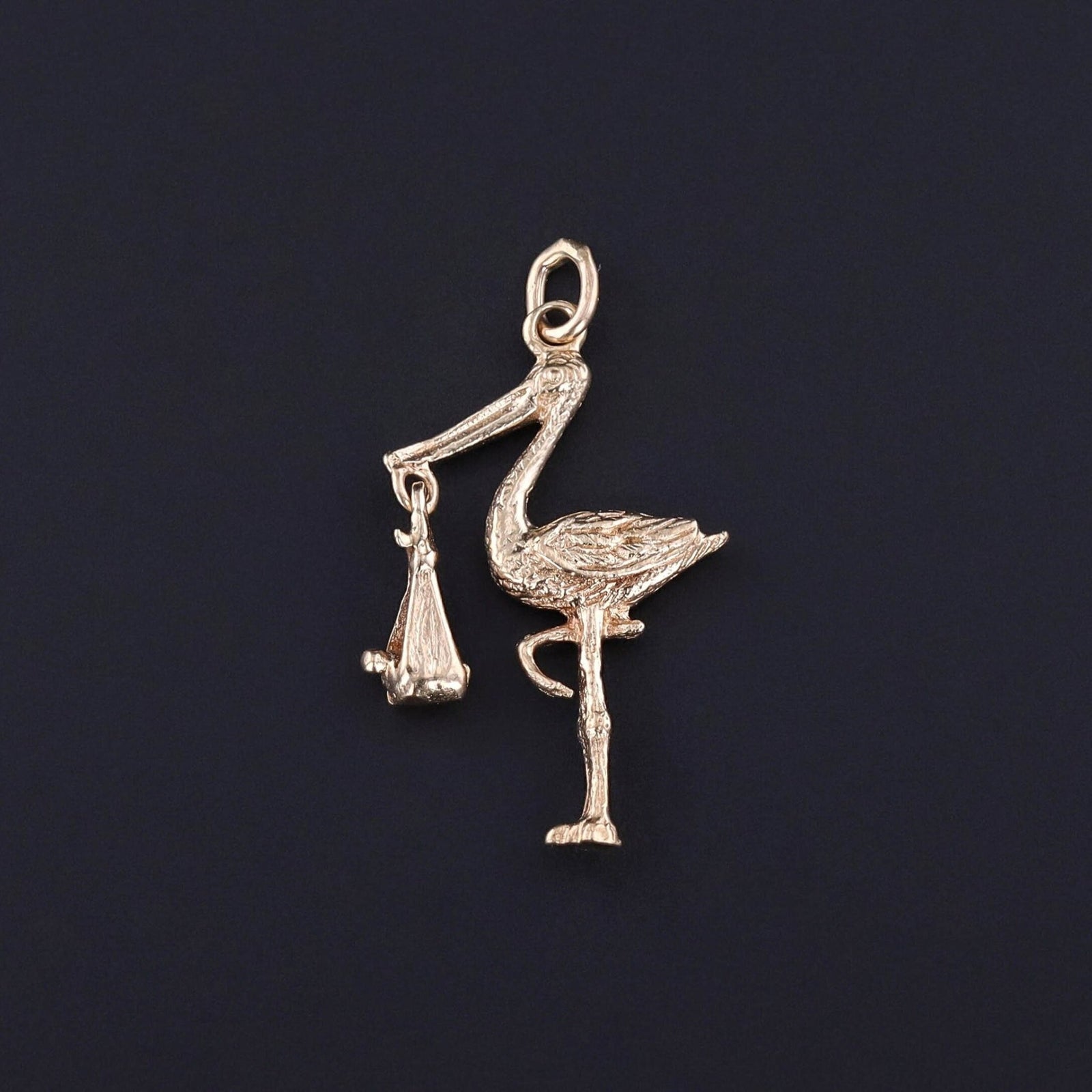 Vintage Moveable Stork Charm of 14k Gold - Trademark Antiques