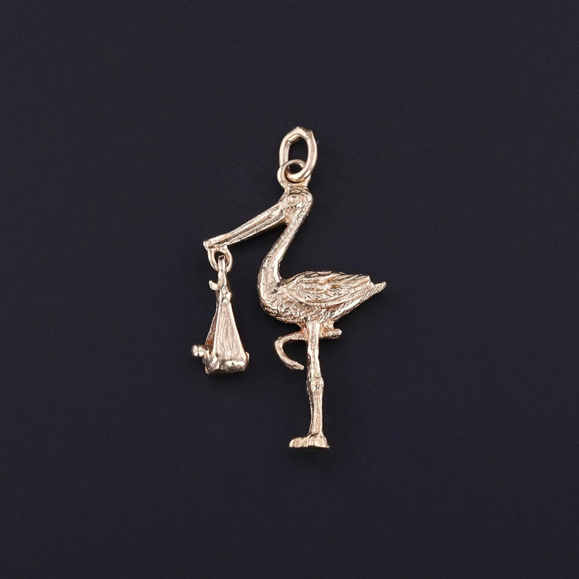 Vintage Moveable Stork Charm of 14k Gold - Trademark Antiques