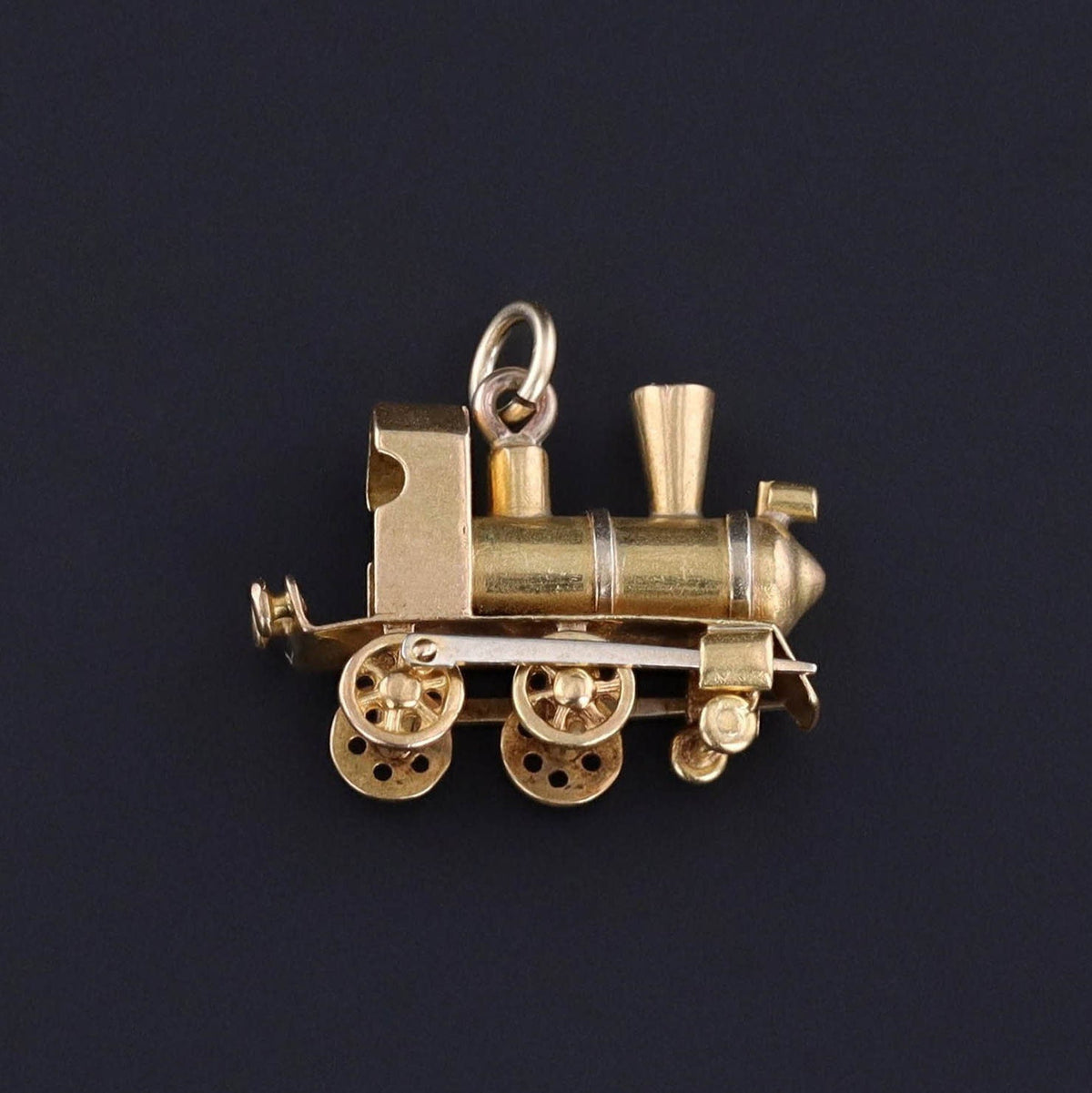 Vintage Moveable Train Engine Charm of 18k Gold - Trademark Antiques