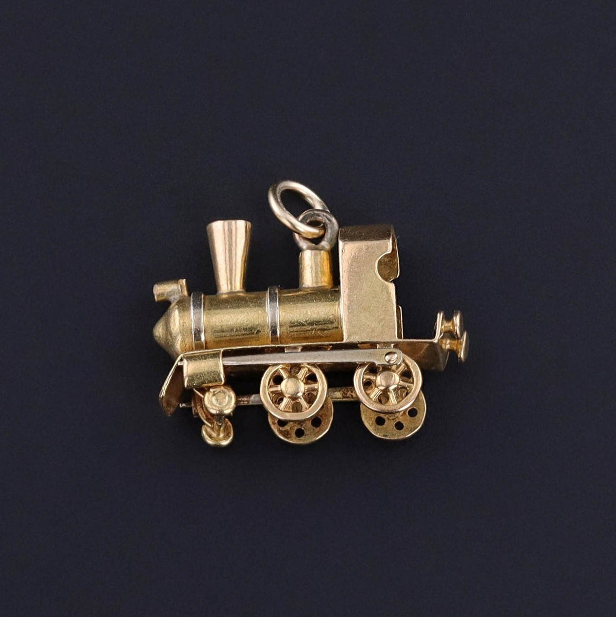 Vintage Moveable Train Engine Charm of 18k Gold - Trademark Antiques