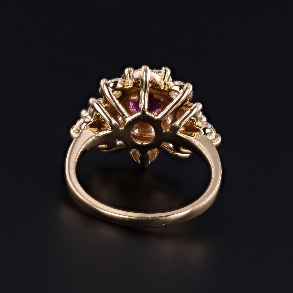 Vintage Natural Burmese Ruby and Diamond Cluster Ring with Certification - Trademark Antiques