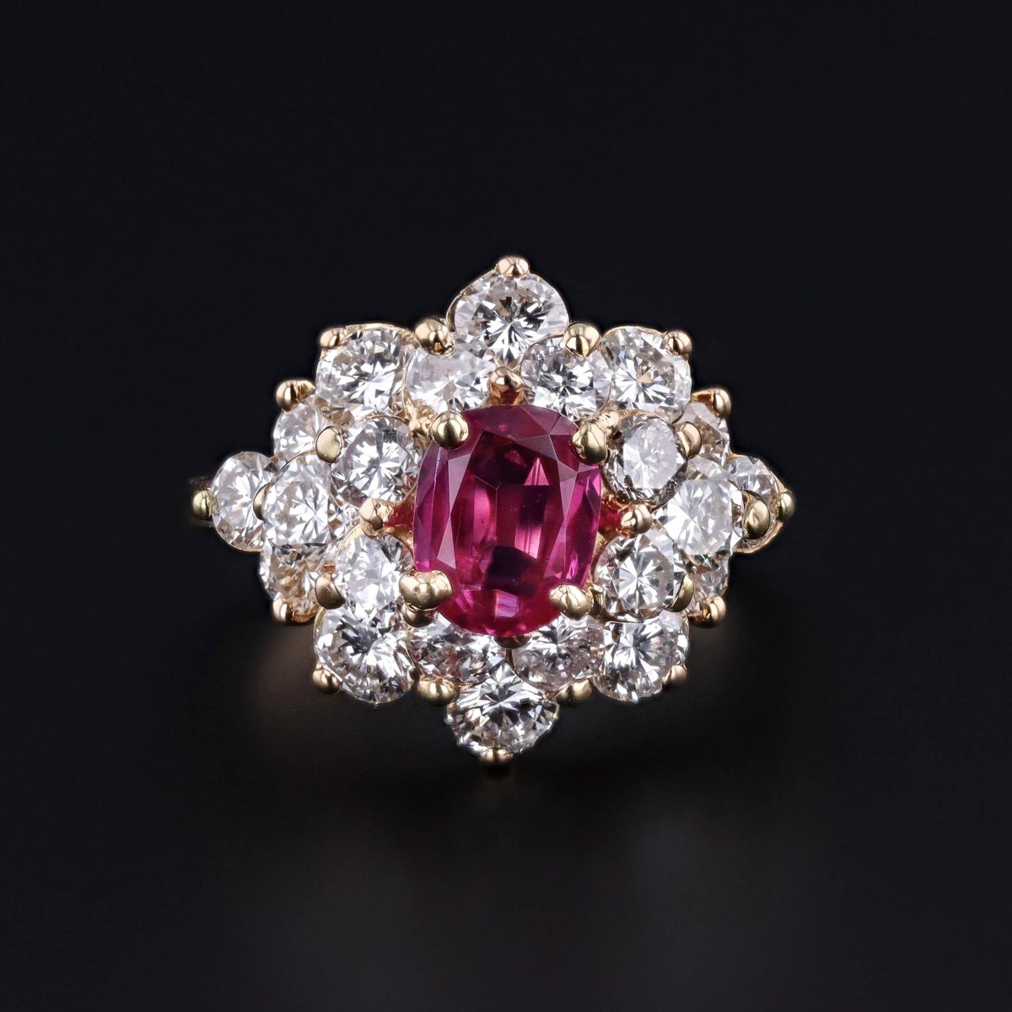 Vintage Natural Burmese Ruby and Diamond Cluster Ring with Certification - Trademark Antiques