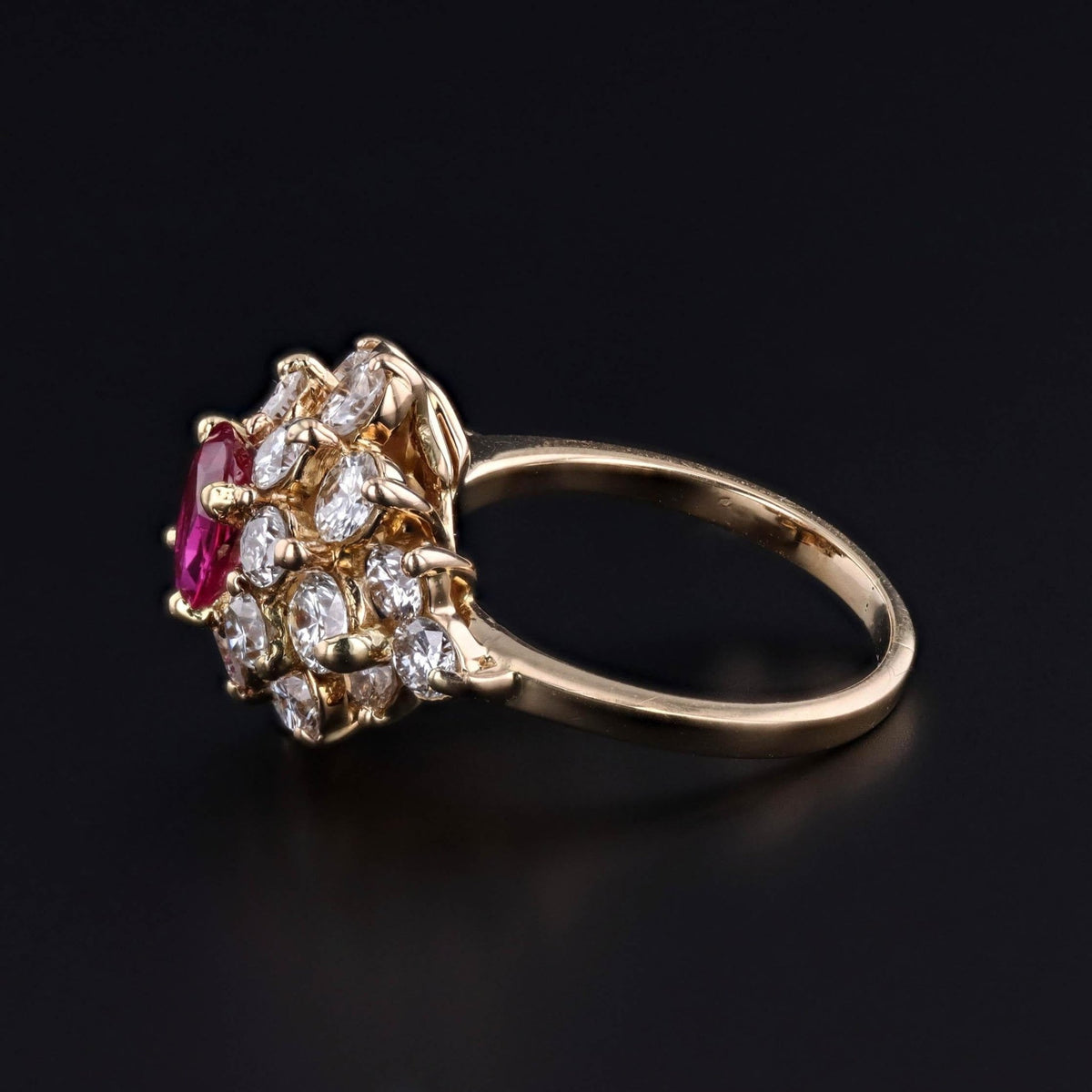Vintage Natural Burmese Ruby and Diamond Cluster Ring with Certification - Trademark Antiques