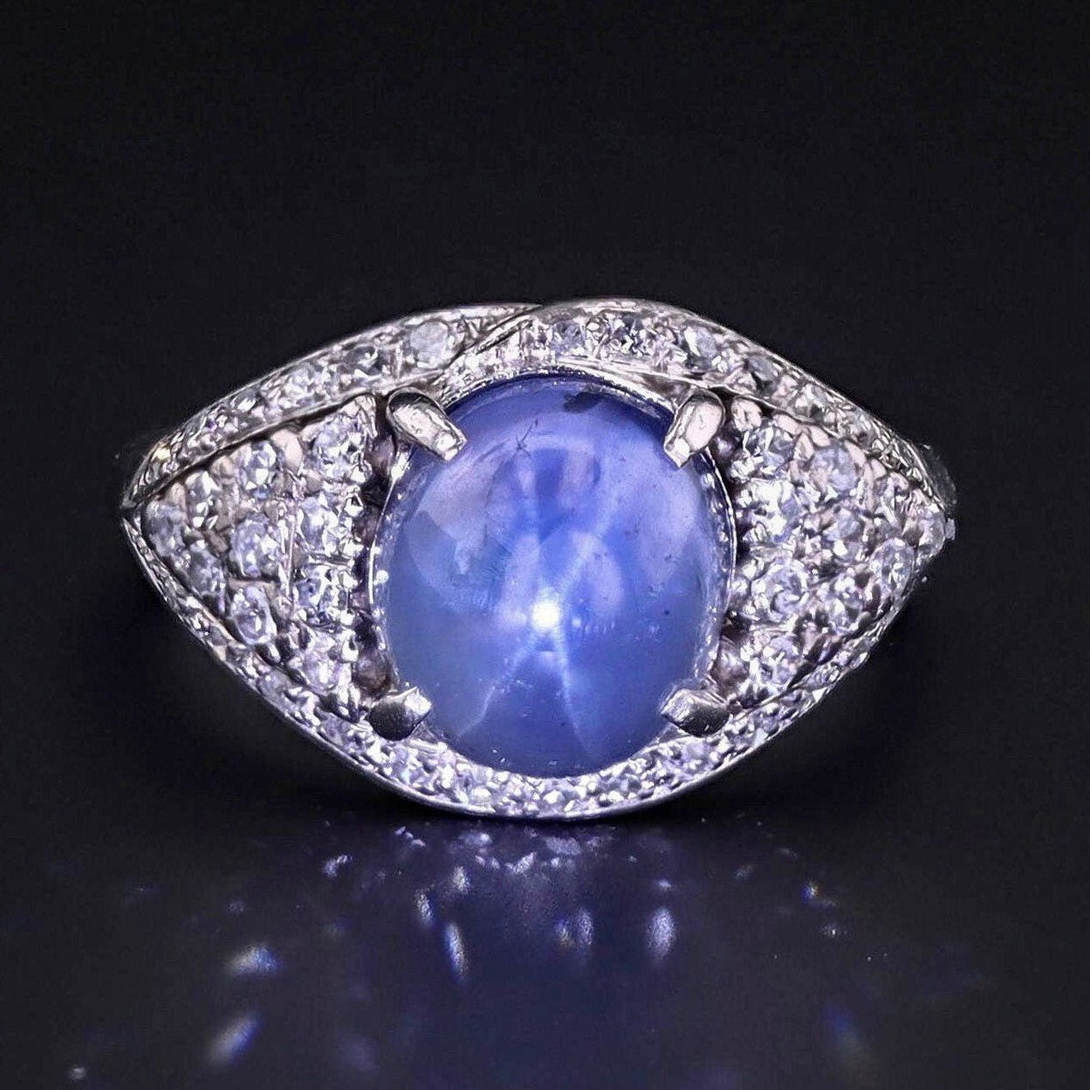 Vintage Natural Star Sapphire and Diamond Ring of Platinum - Trademark Antiques