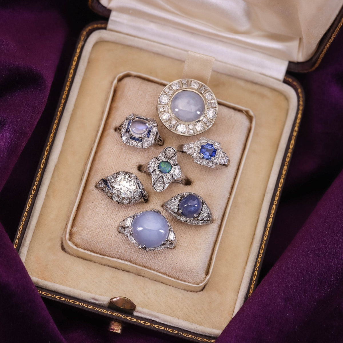 Vintage Natural Star Sapphire and Diamond Ring of Platinum - Trademark Antiques