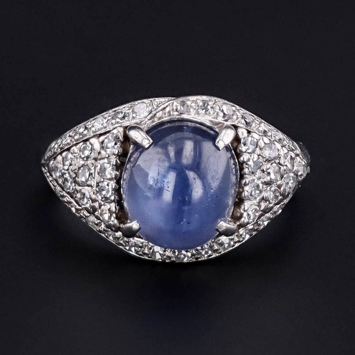 Vintage Natural Star Sapphire and Diamond Ring of Platinum - Trademark Antiques