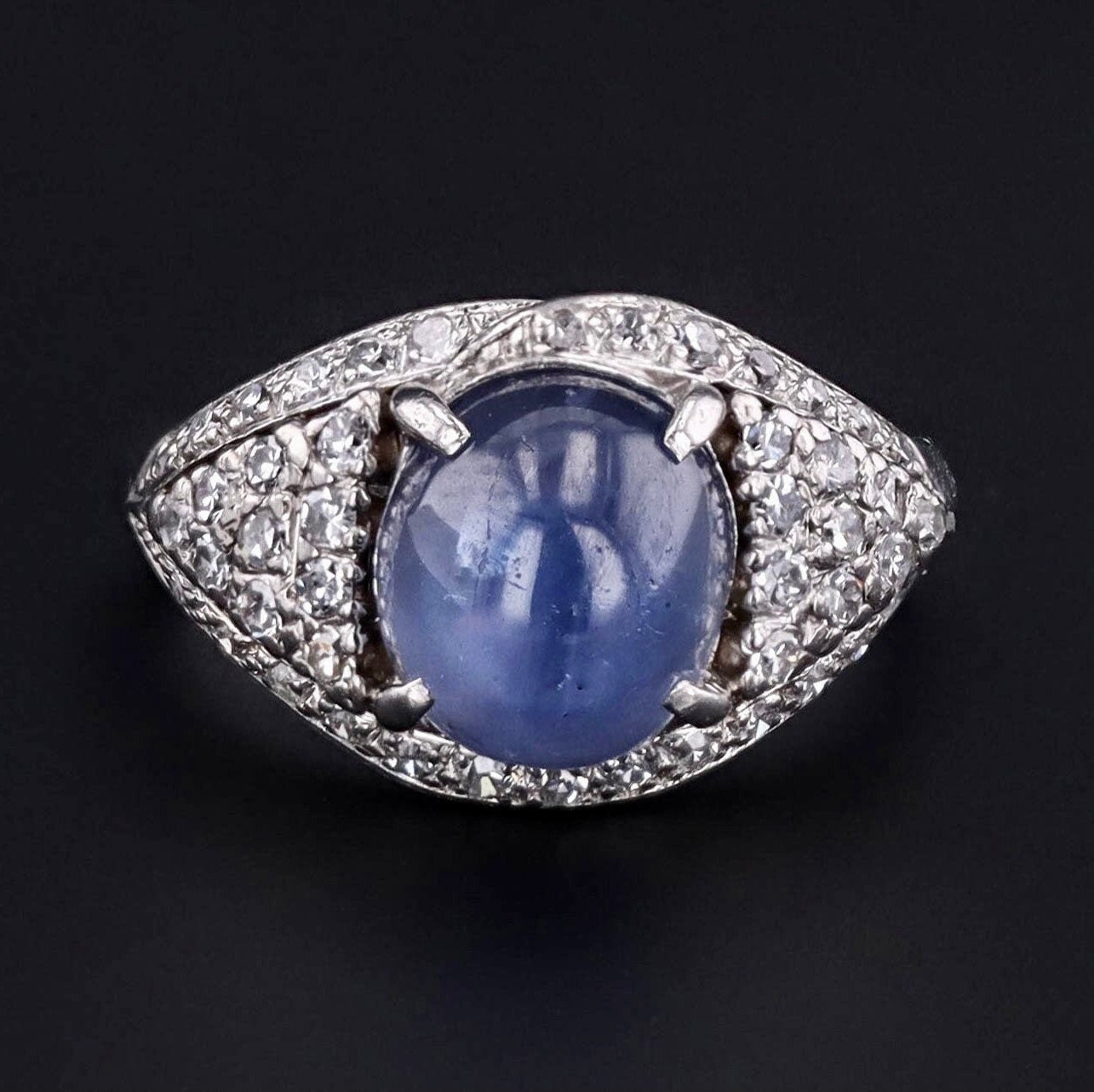 Vintage Natural Star Sapphire and Diamond Ring of Platinum - Trademark Antiques