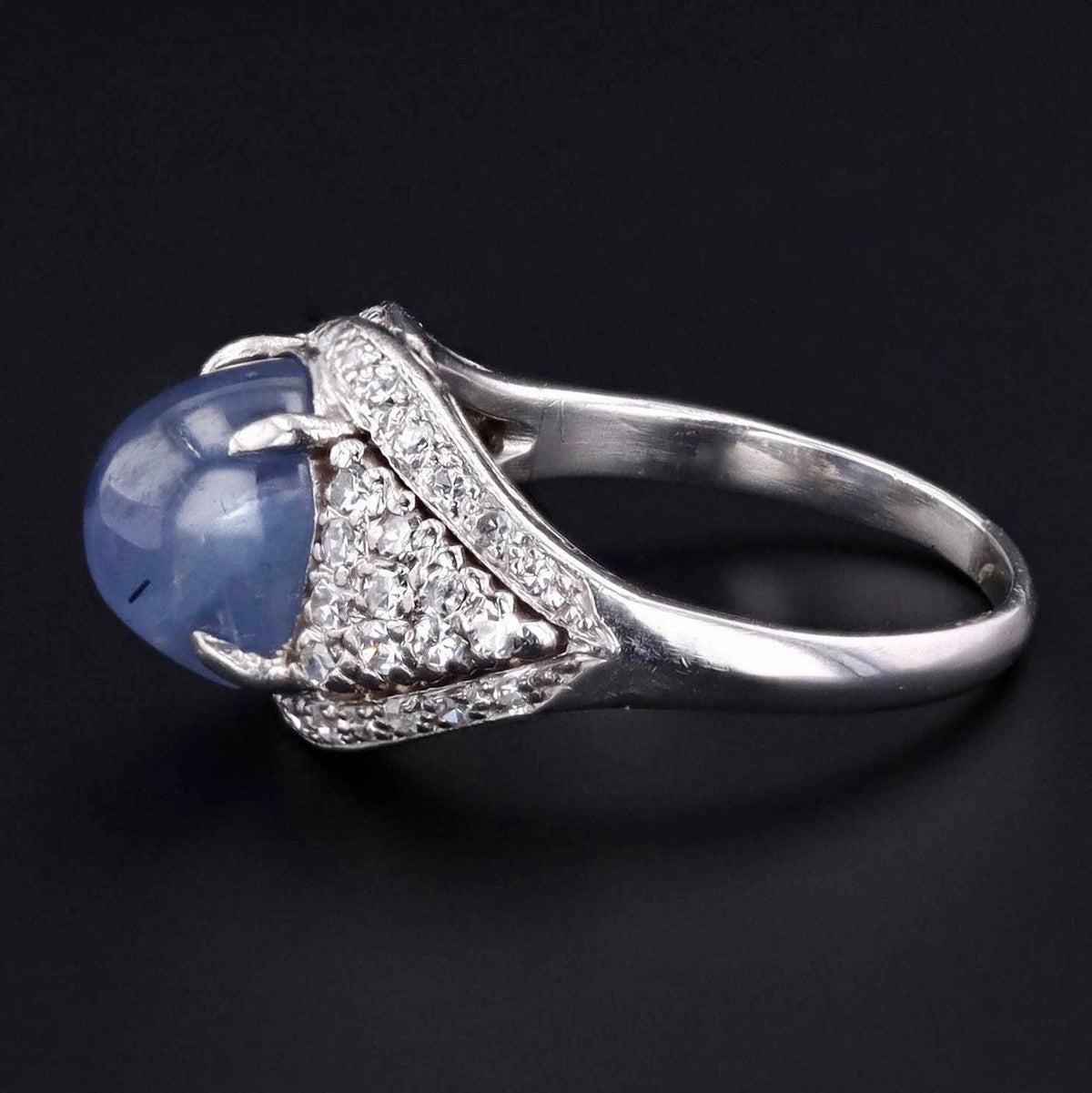 Vintage Natural Star Sapphire and Diamond Ring of Platinum - Trademark Antiques