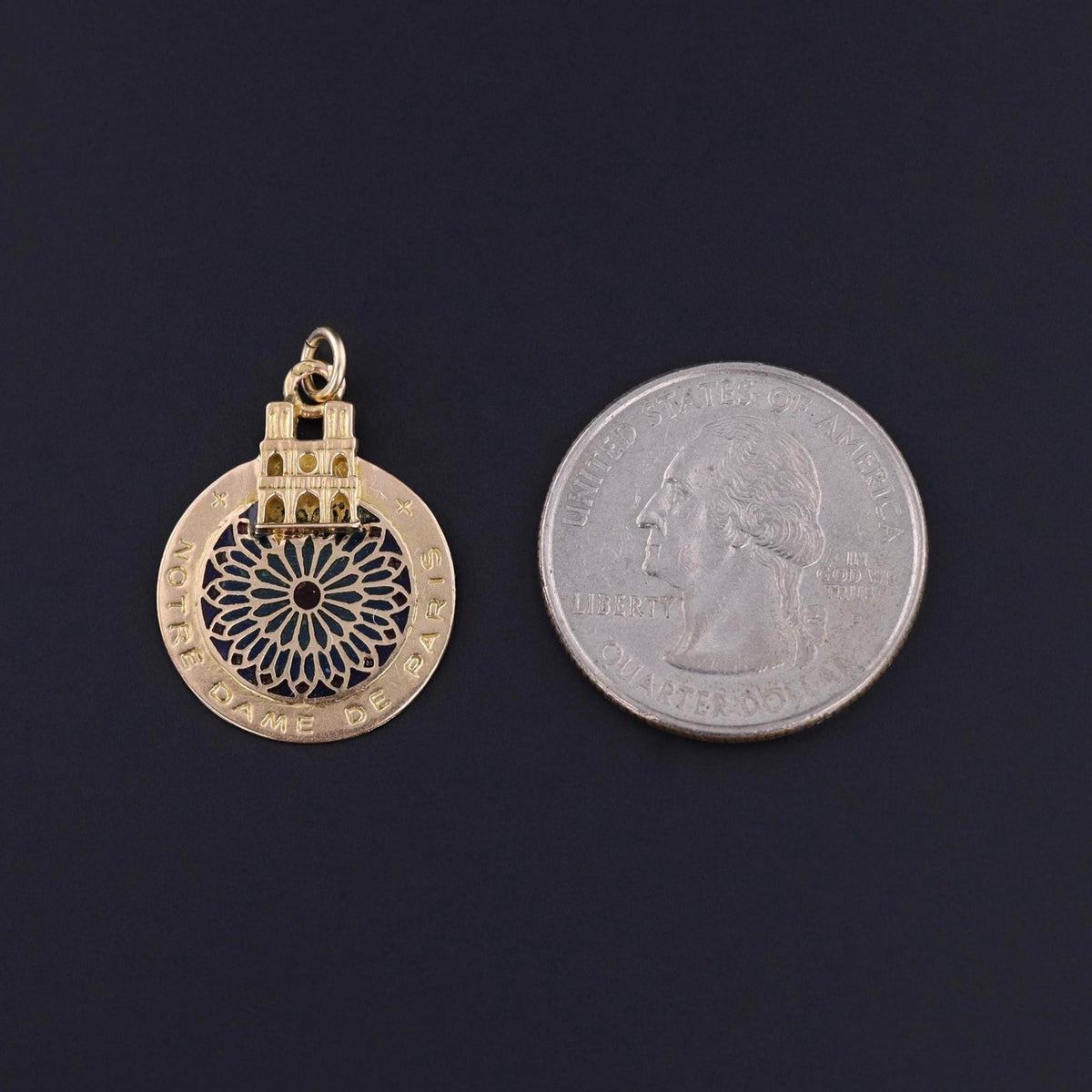 Vintage Notre Dame Pendant Plique a Jour Pendant of 18k Gold - Trademark Antiques