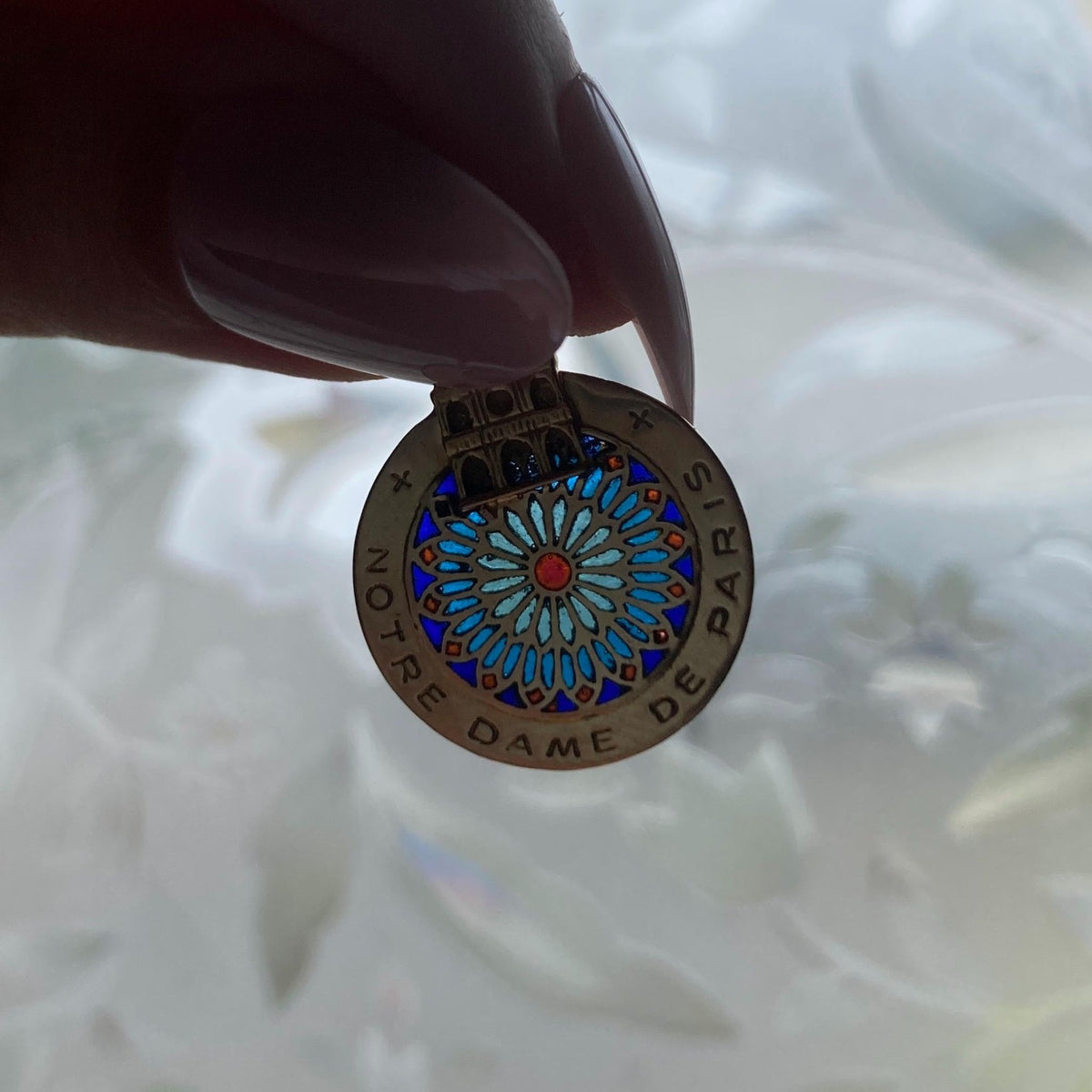 Vintage Notre Dame Pendant Plique a Jour Pendant of 18k Gold - Trademark Antiques