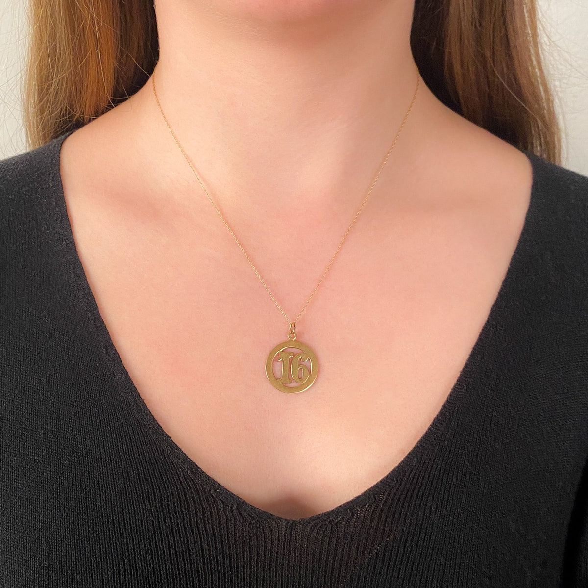 Vintage Number 16 Pendant of 14k Gold - Trademark Antiques