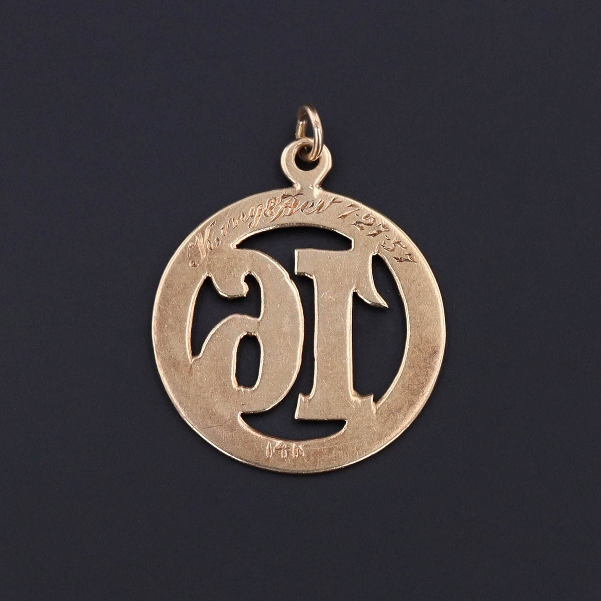 Vintage Number 16 Pendant of 14k Gold - Trademark Antiques