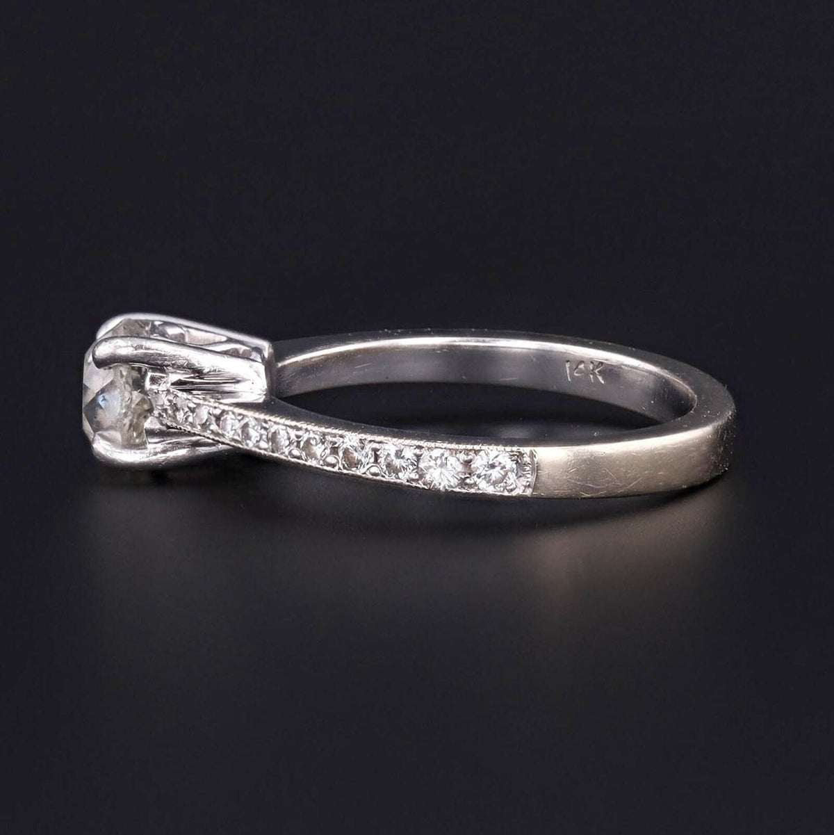 Vintage Old European Cut Diamond Ring of 14k White Gold - Trademark Antiques