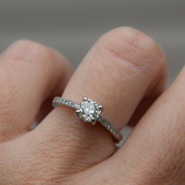 Vintage Old European Cut Diamond Ring of 14k White Gold - Trademark Antiques