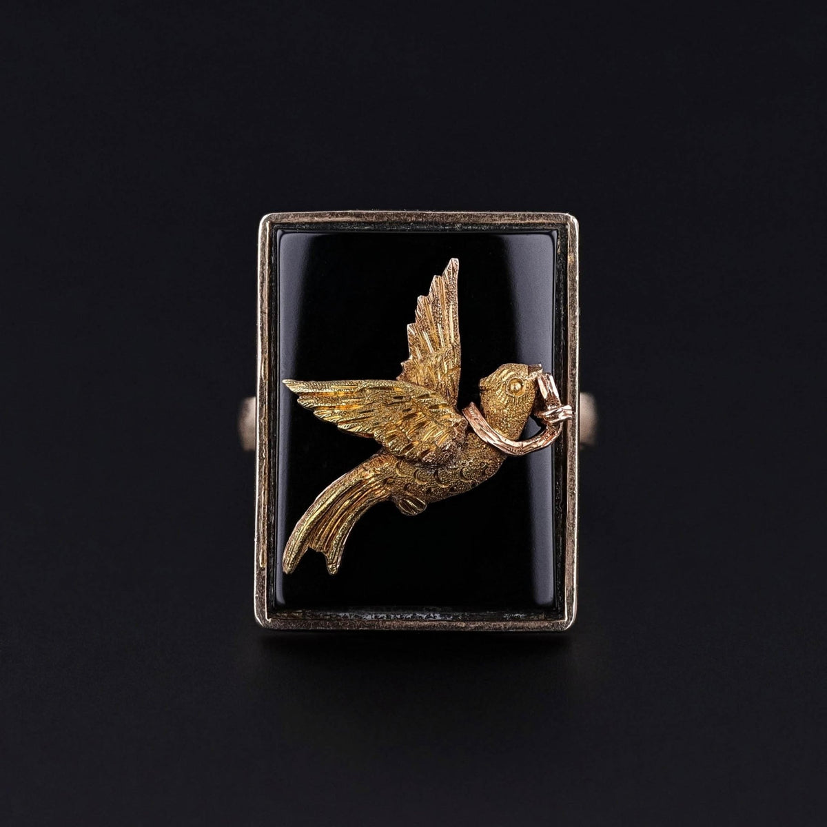 Vintage Onyx Bird Ring of 10k Gold - Trademark Antiques