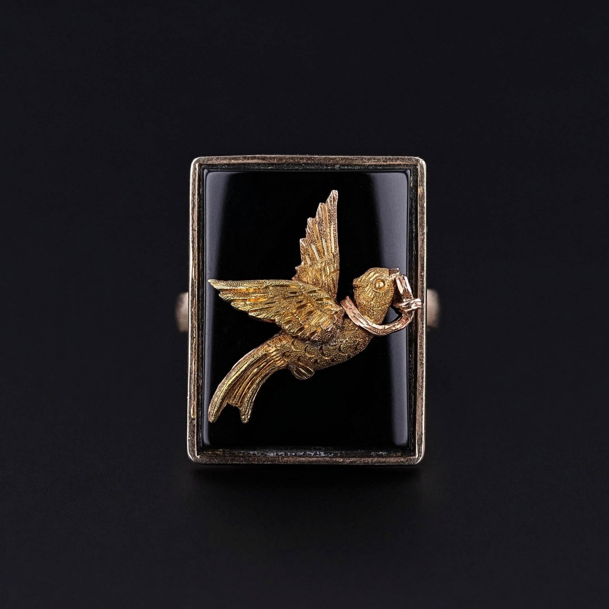 Vintage Onyx Bird Ring of 10k Gold - Trademark Antiques
