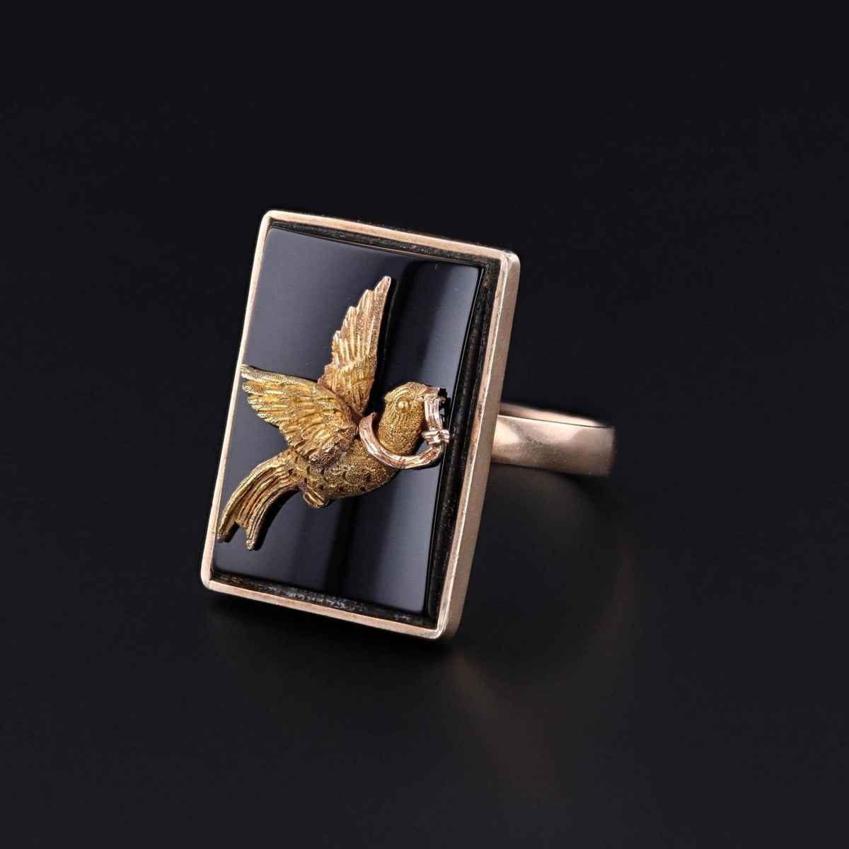 Vintage Onyx Bird Ring of 10k Gold - Trademark Antiques