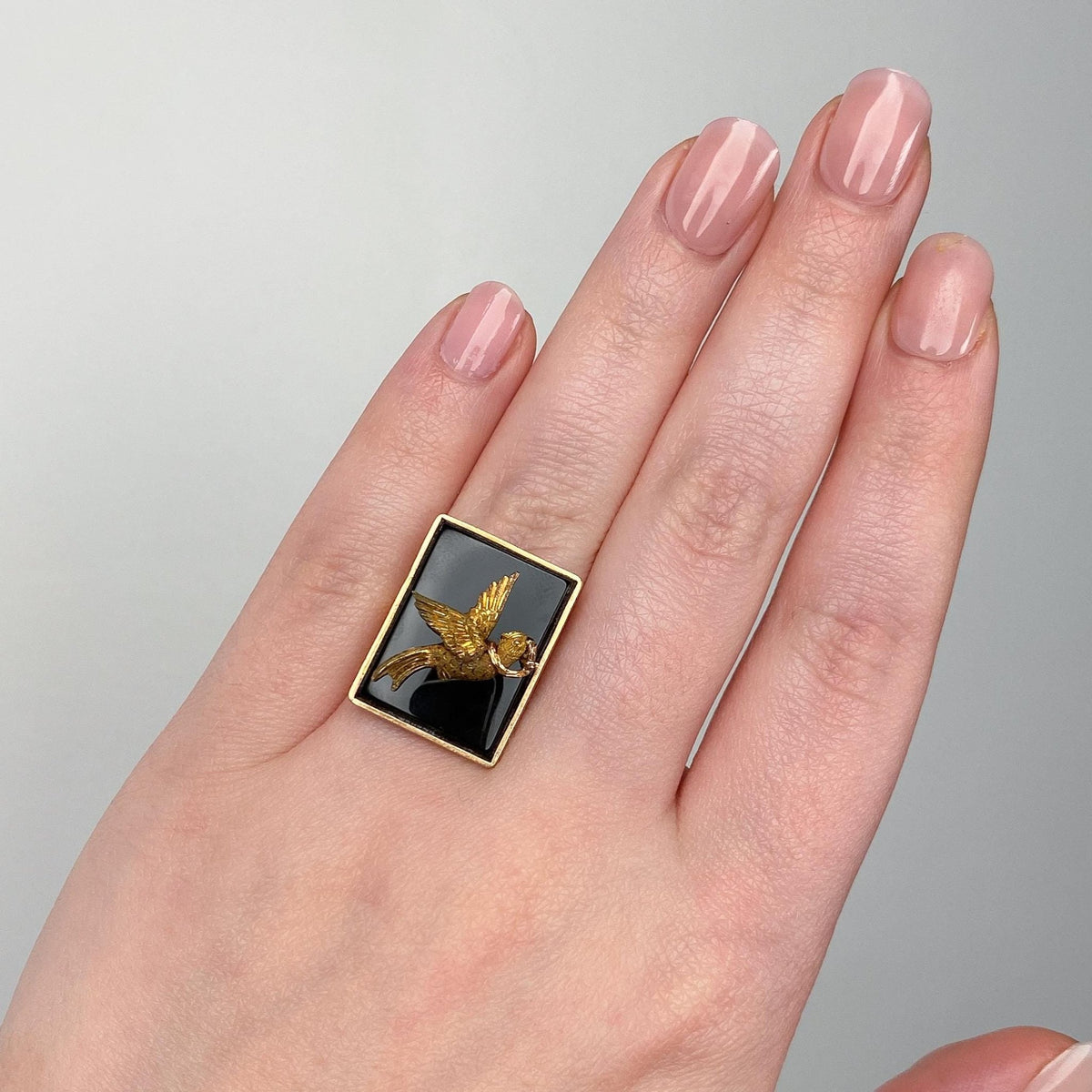 Vintage Onyx Bird Ring of 10k Gold - Trademark Antiques