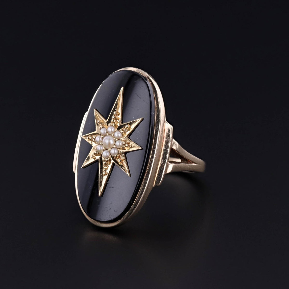 Vintage Onyx North Star Ring of 10k Gold - Trademark Antiques
