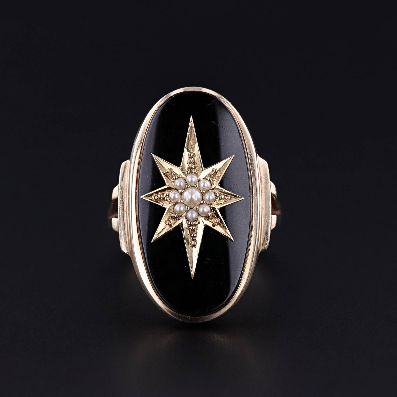 Vintage Onyx North Star Ring of 10k Gold - Trademark Antiques
