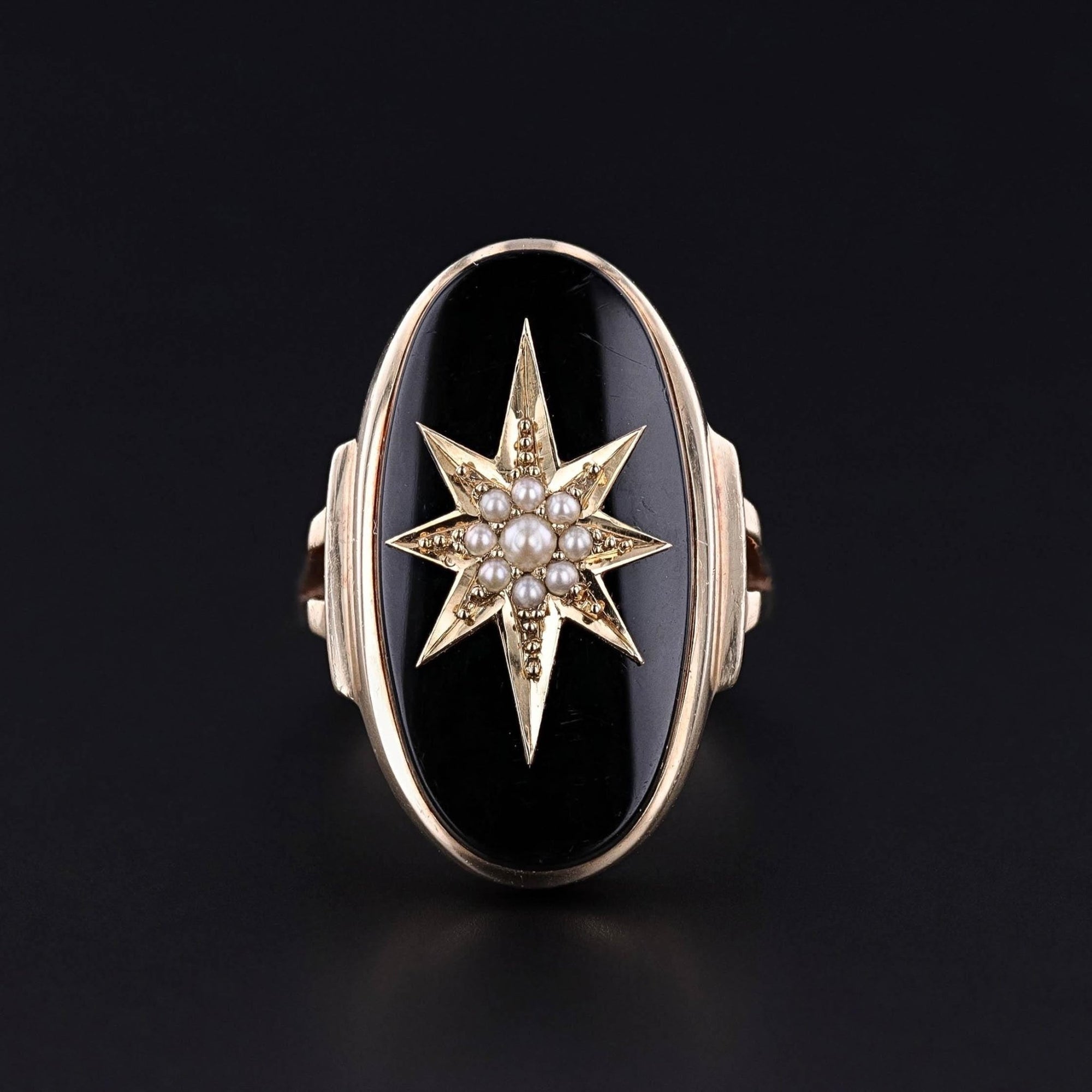 Vintage Onyx North Star Ring of 10k Gold - Trademark Antiques