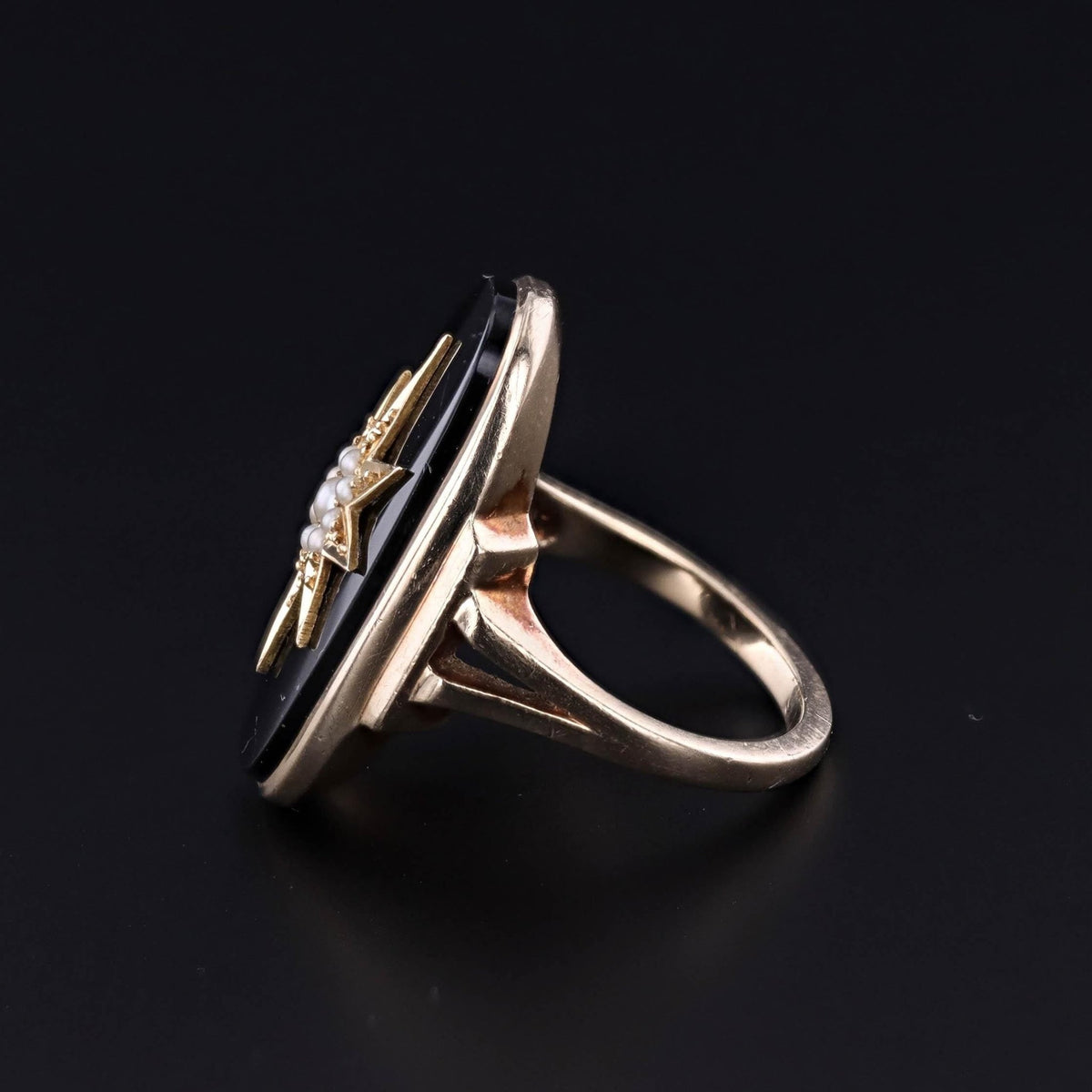 Vintage Onyx North Star Ring of 10k Gold - Trademark Antiques