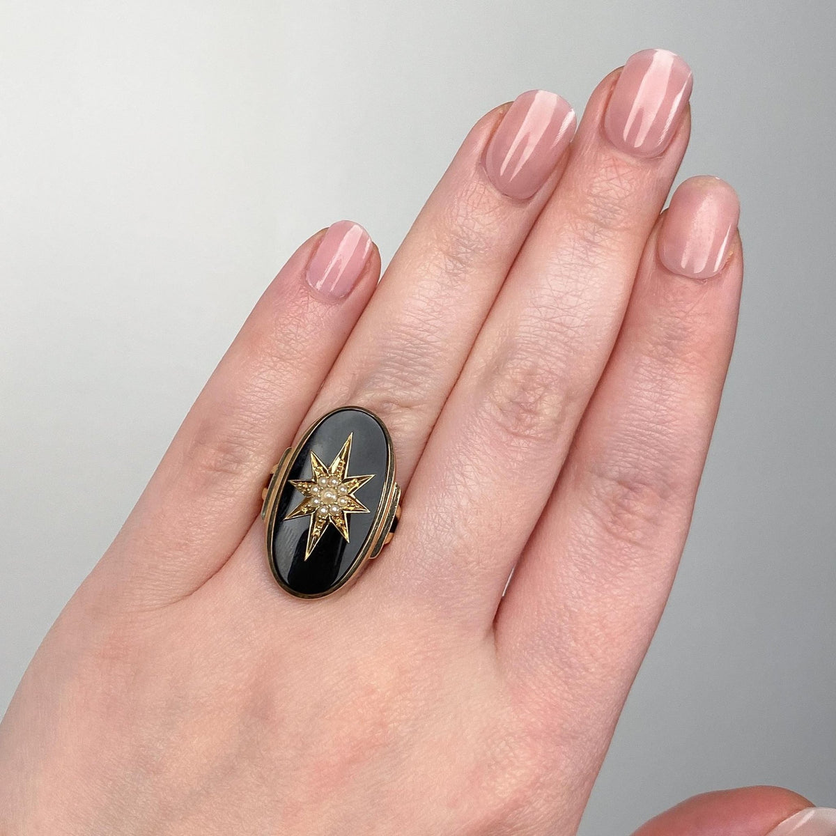 Vintage Onyx North Star Ring of 10k Gold - Trademark Antiques