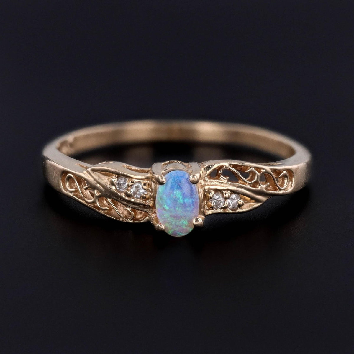 Vintage Opal and Diamond Ring of 14k Gold - Trademark Antiques
