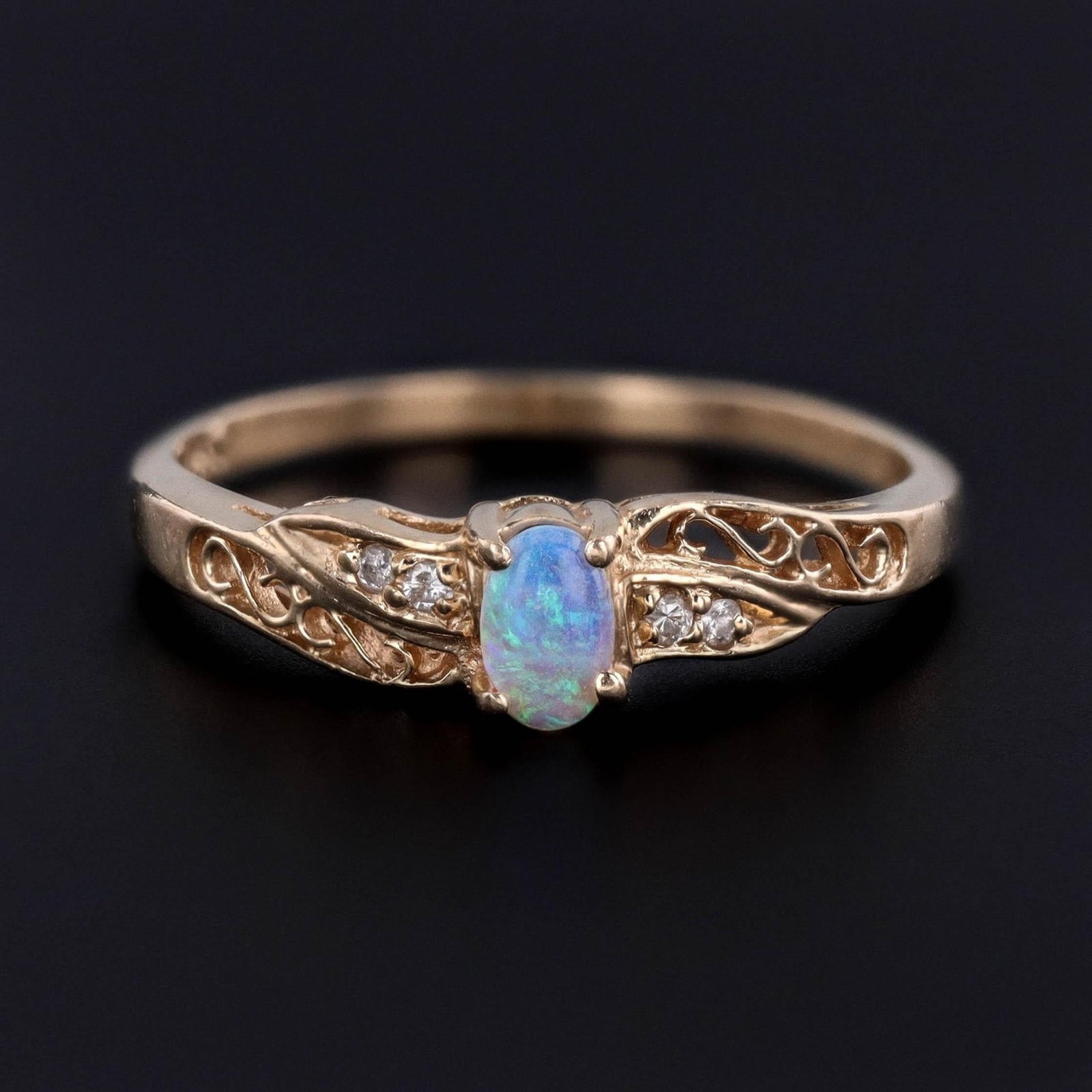 Vintage Opal and Diamond Ring of 14k Gold - Trademark Antiques