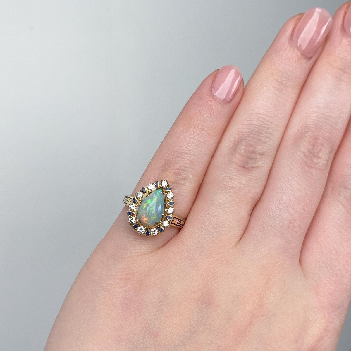 Vintage Opal and Diamond Ring of 14k Gold - Trademark Antiques