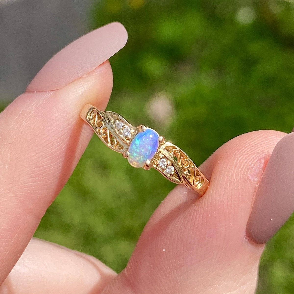 Vintage Opal and Diamond Ring of 14k Gold - Trademark Antiques