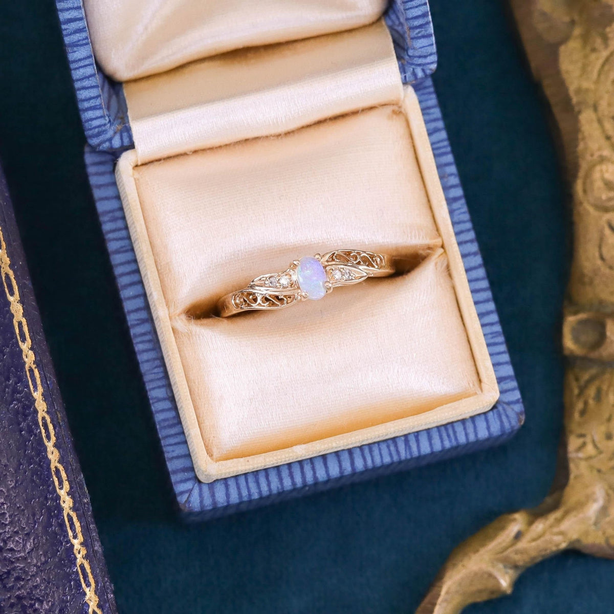 Vintage Opal and Diamond Ring of 14k Gold - Trademark Antiques