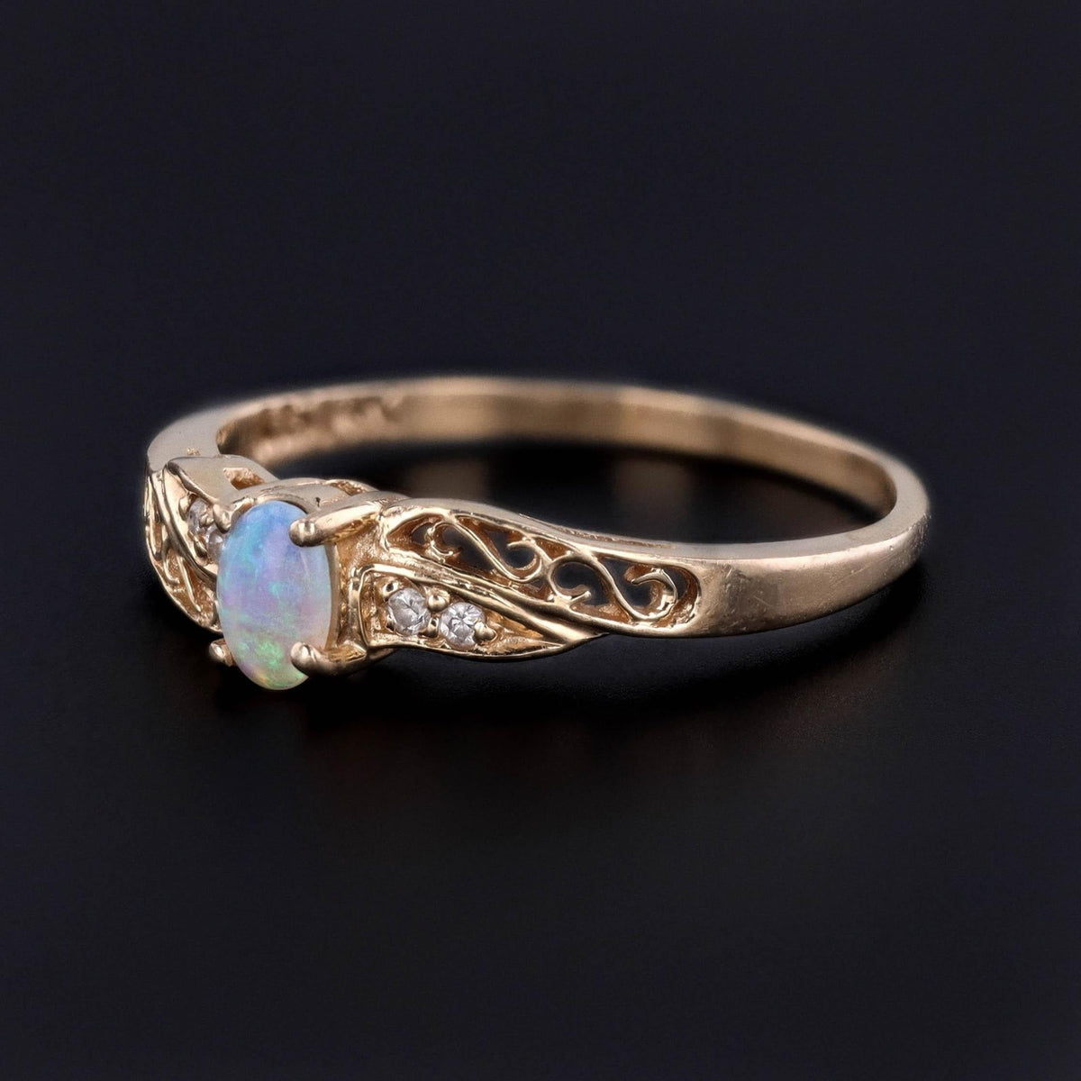 Vintage Opal and Diamond Ring of 14k Gold - Trademark Antiques