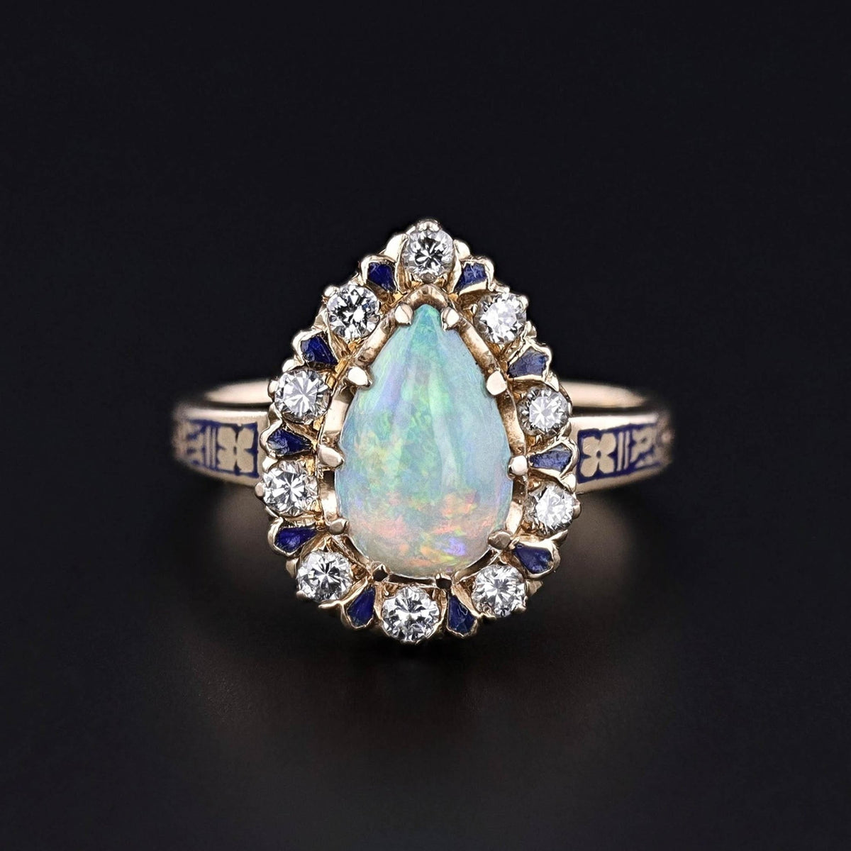 Vintage Opal and Diamond Ring of 14k Gold - Trademark Antiques
