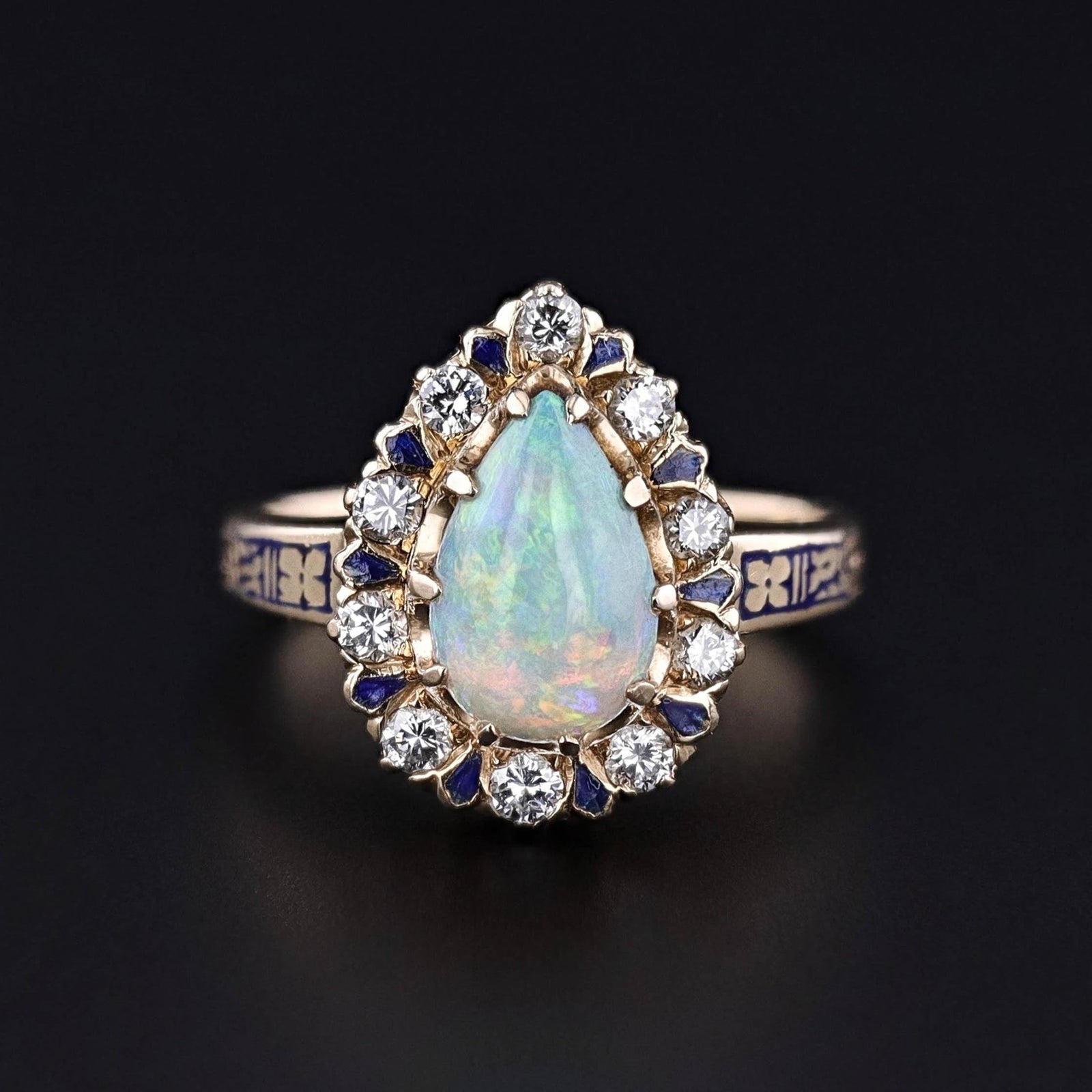 Vintage Opal and Diamond Ring of 14k Gold - Trademark Antiques