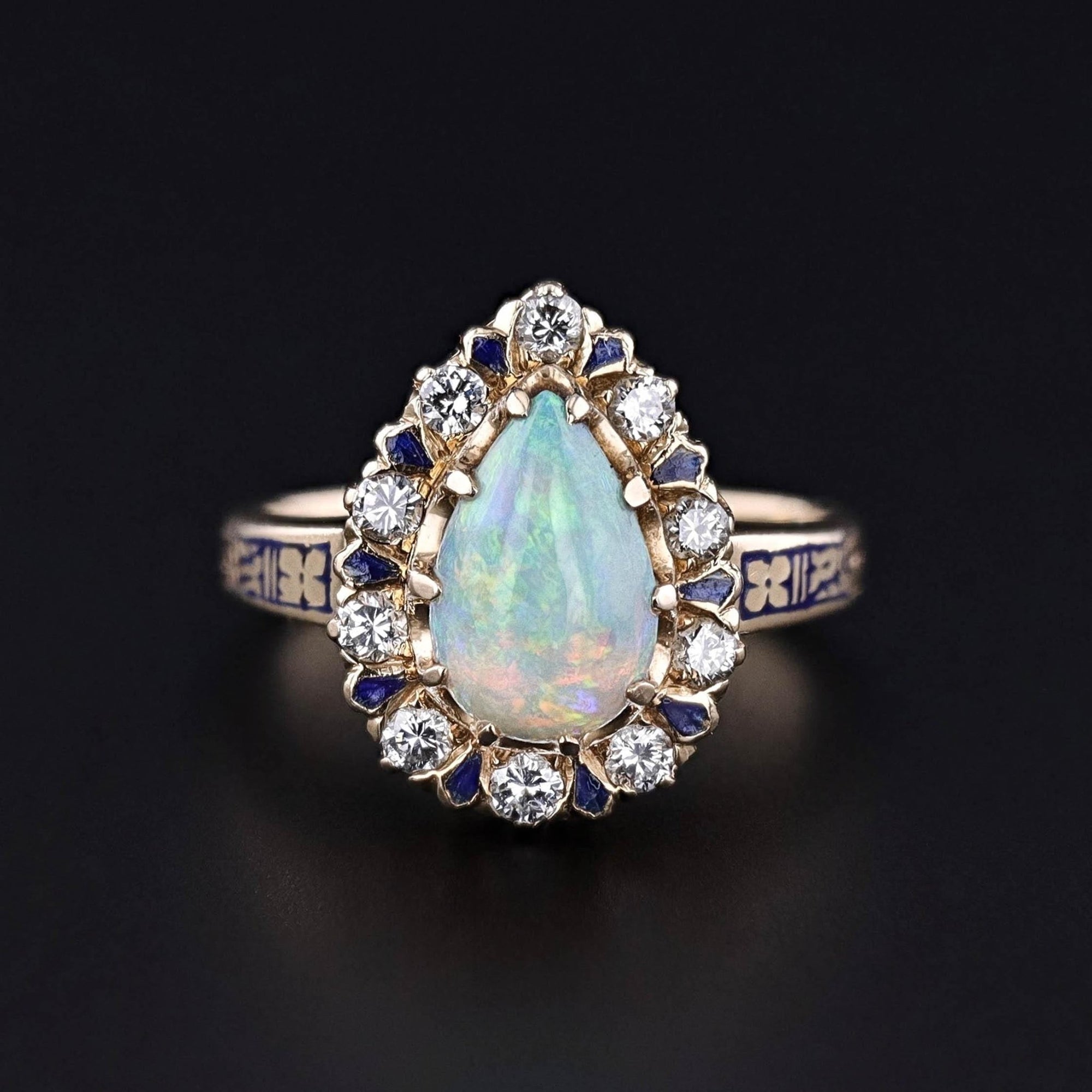 Vintage Opal and Diamond Ring of 14k Gold - Trademark Antiques