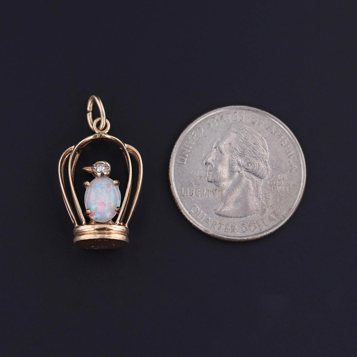 Vintage Opal Bird in Birdcage of 14k Gold - Trademark Antiques