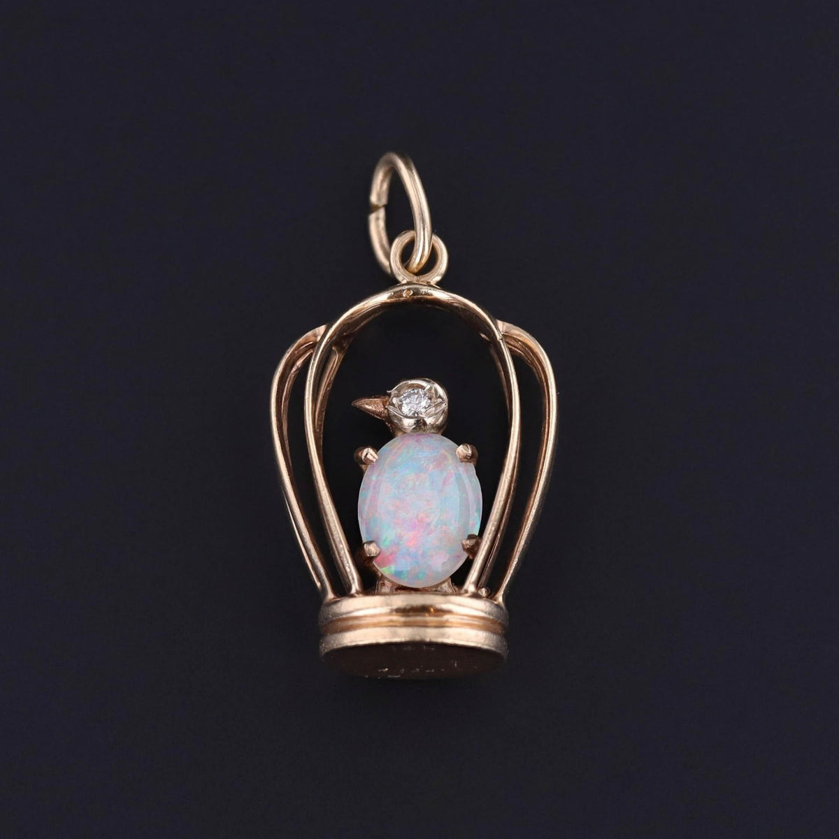 Vintage Opal Bird in Birdcage of 14k Gold - Trademark Antiques