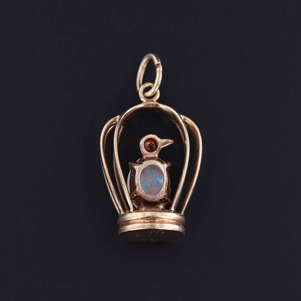 Vintage Opal Bird in Birdcage of 14k Gold - Trademark Antiques