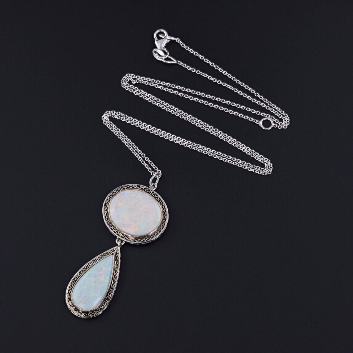 Vintage Opal Necklace of 14k White Gold - Trademark Antiques