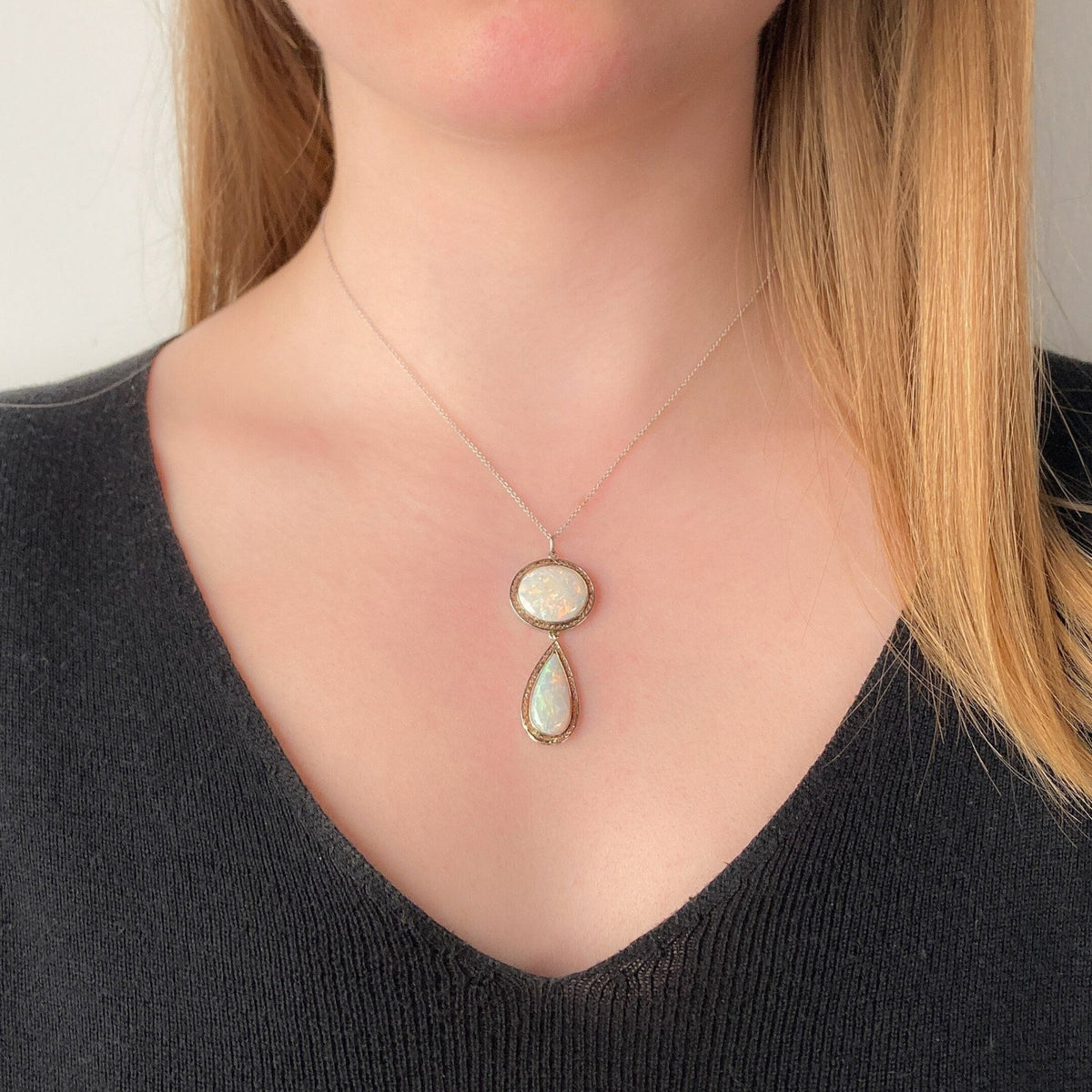 Vintage Opal Necklace of 14k White Gold - Trademark Antiques