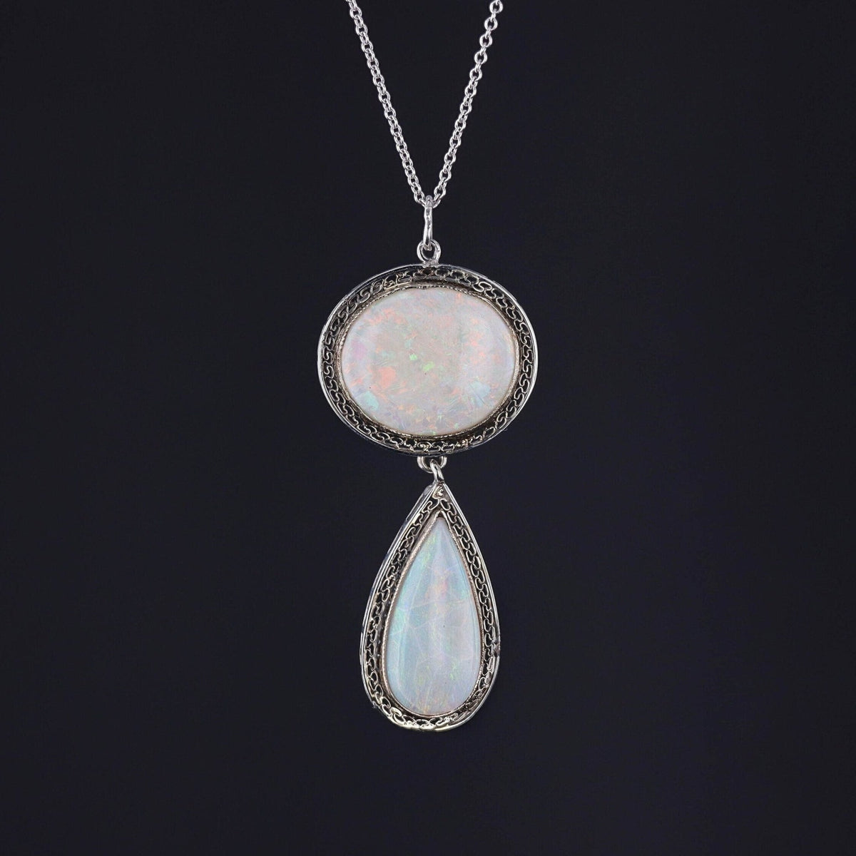 Vintage Opal Necklace of 14k White Gold - Trademark Antiques