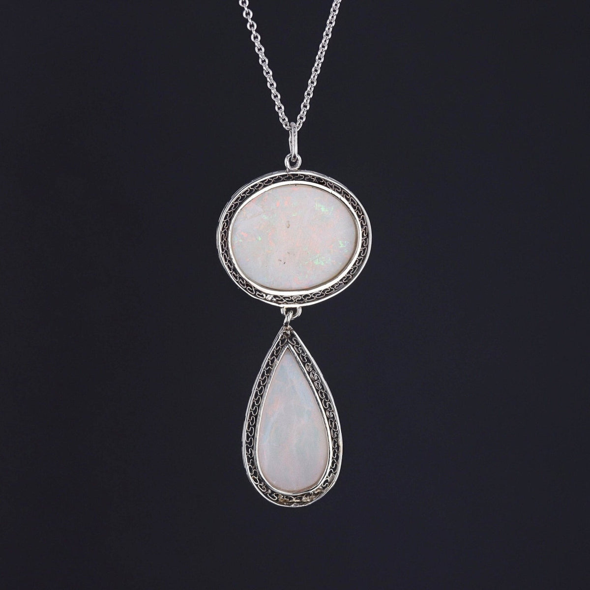 Vintage Opal Necklace of 14k White Gold - Trademark Antiques