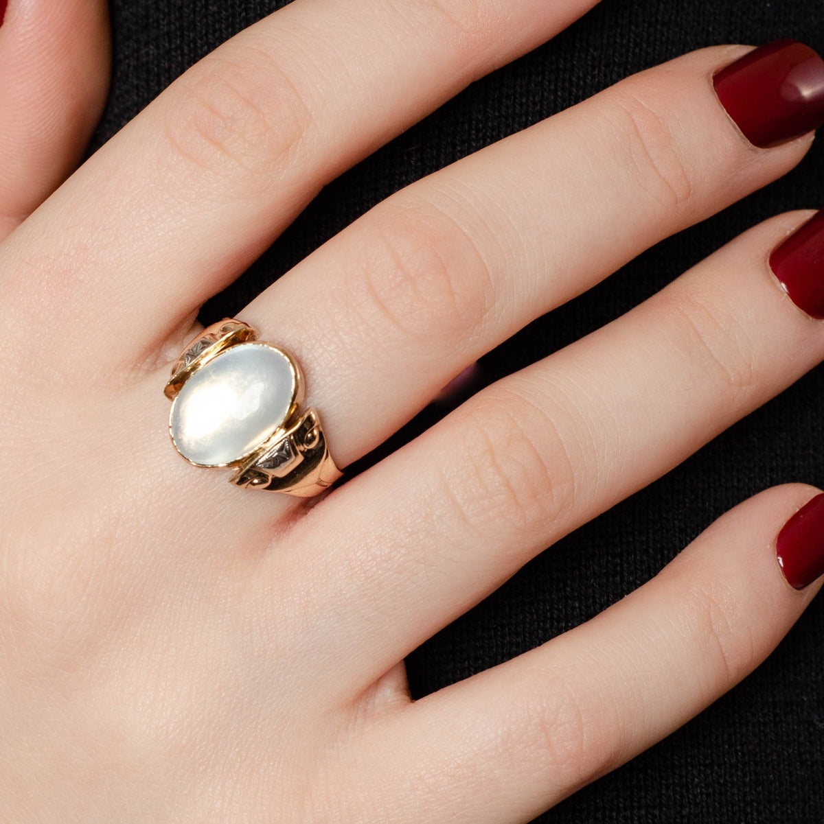 Vintage Oval Moonstone Ring of 10k Gold - Trademark Antiques