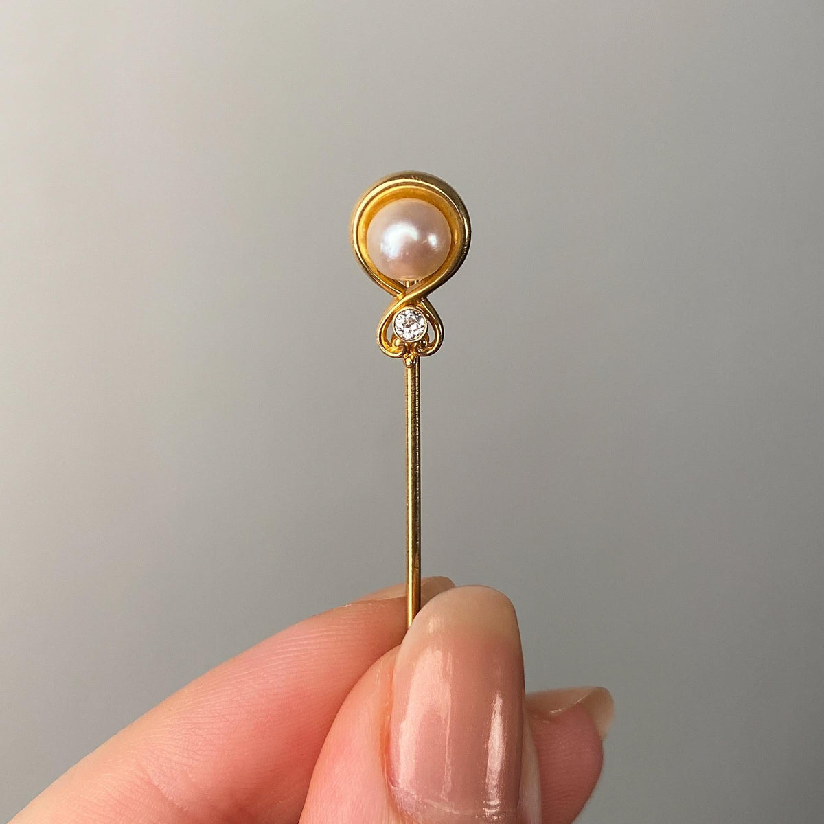 Vintage Pearl and Diamond Stickpin of 14k Gold - Trademark Antiques