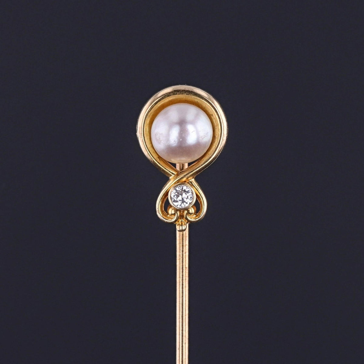 Vintage Pearl and Diamond Stickpin of 14k Gold - Trademark Antiques