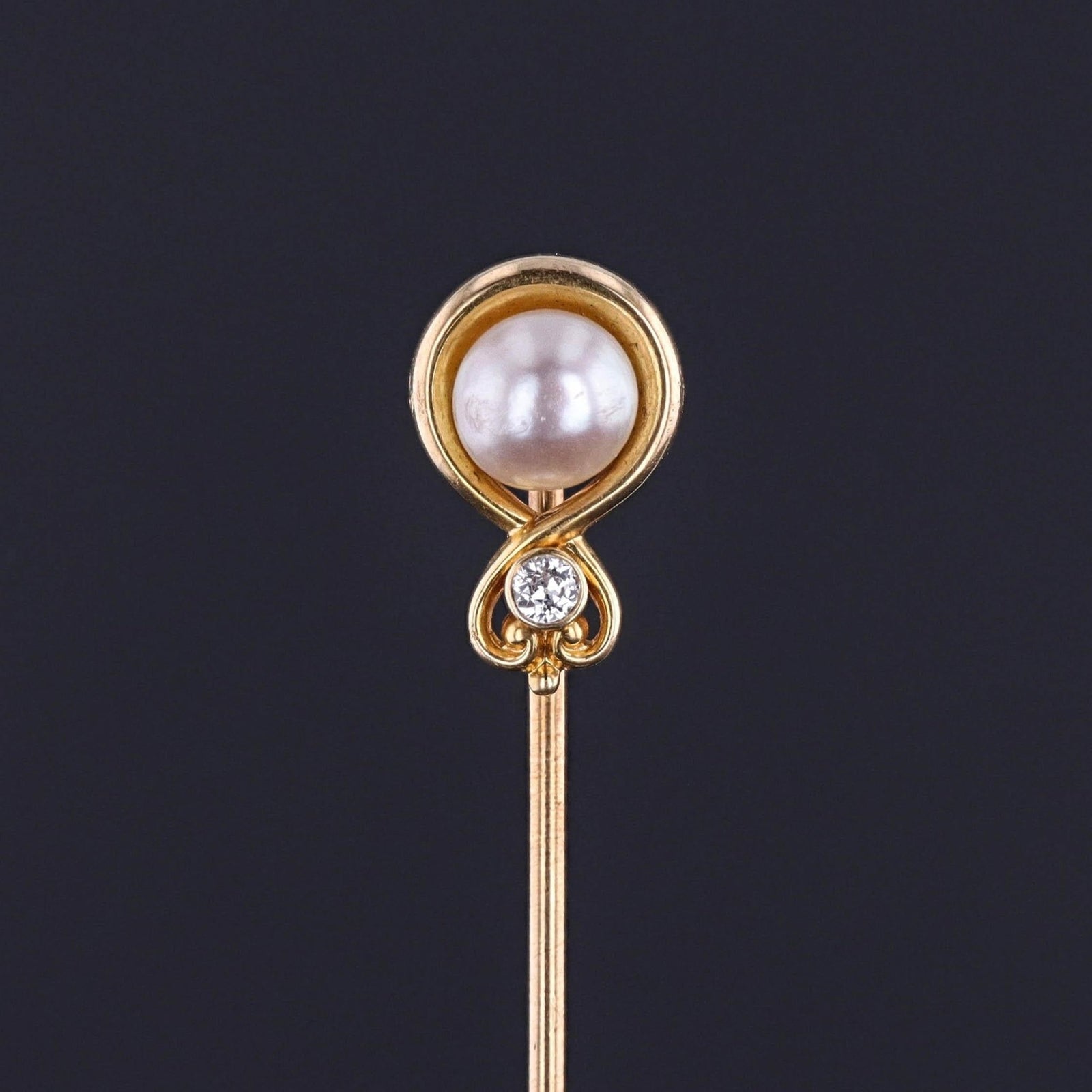 Vintage Pearl and Diamond Stickpin of 14k Gold - Trademark Antiques