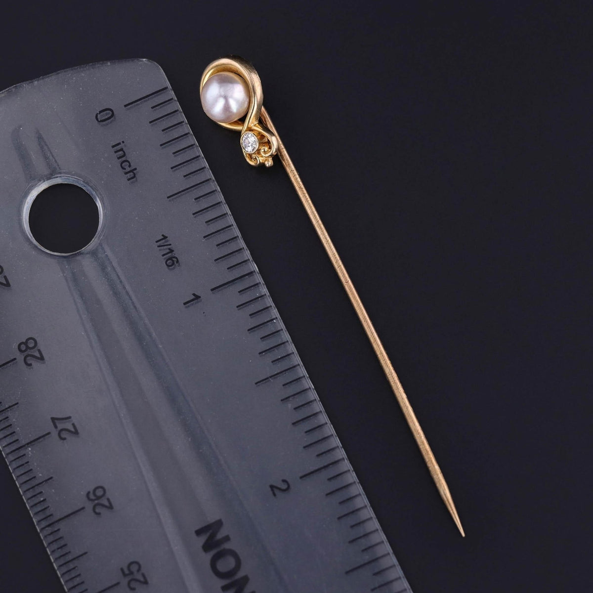 Vintage Pearl and Diamond Stickpin of 14k Gold - Trademark Antiques