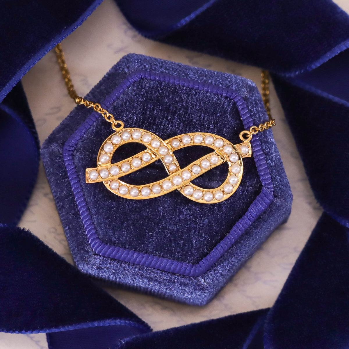 Vintage Pearl Infinity Conversion Necklace of 14k Gold - Trademark Antiques